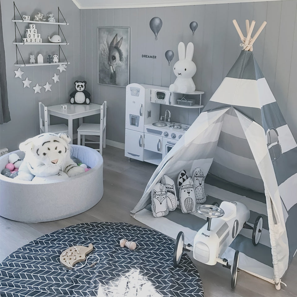 Kids Teepee Play Tent - Canvas Grey Stripe