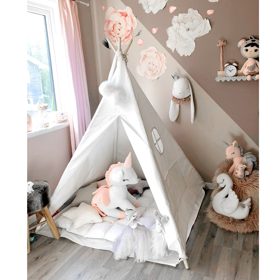 Kids Teepee Play Tent - Raw White